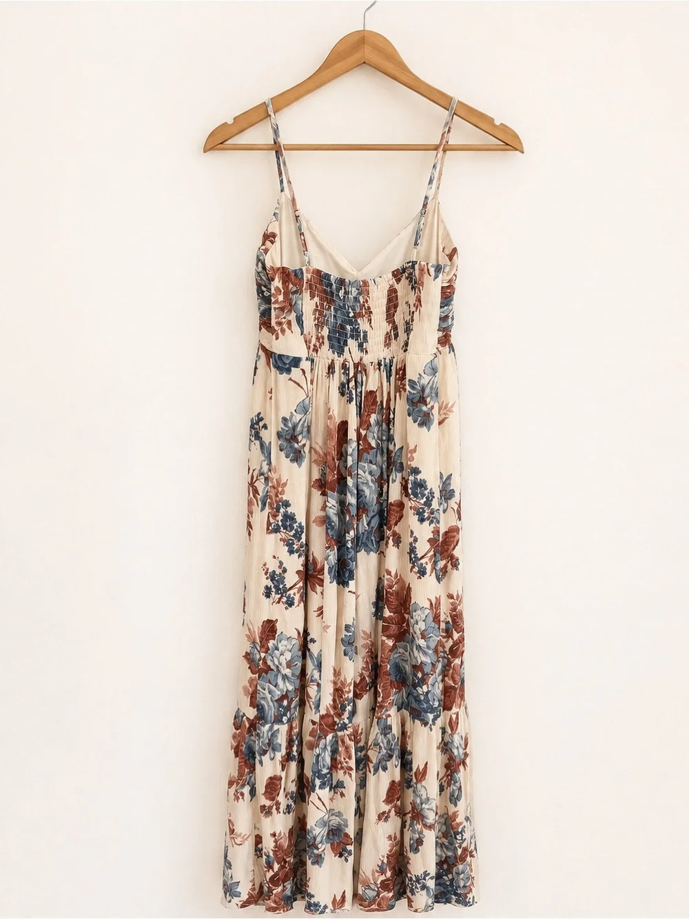 Abercrombie & Fitch Cream Smocked Maxi Dress with Blue & Rust Floral Print